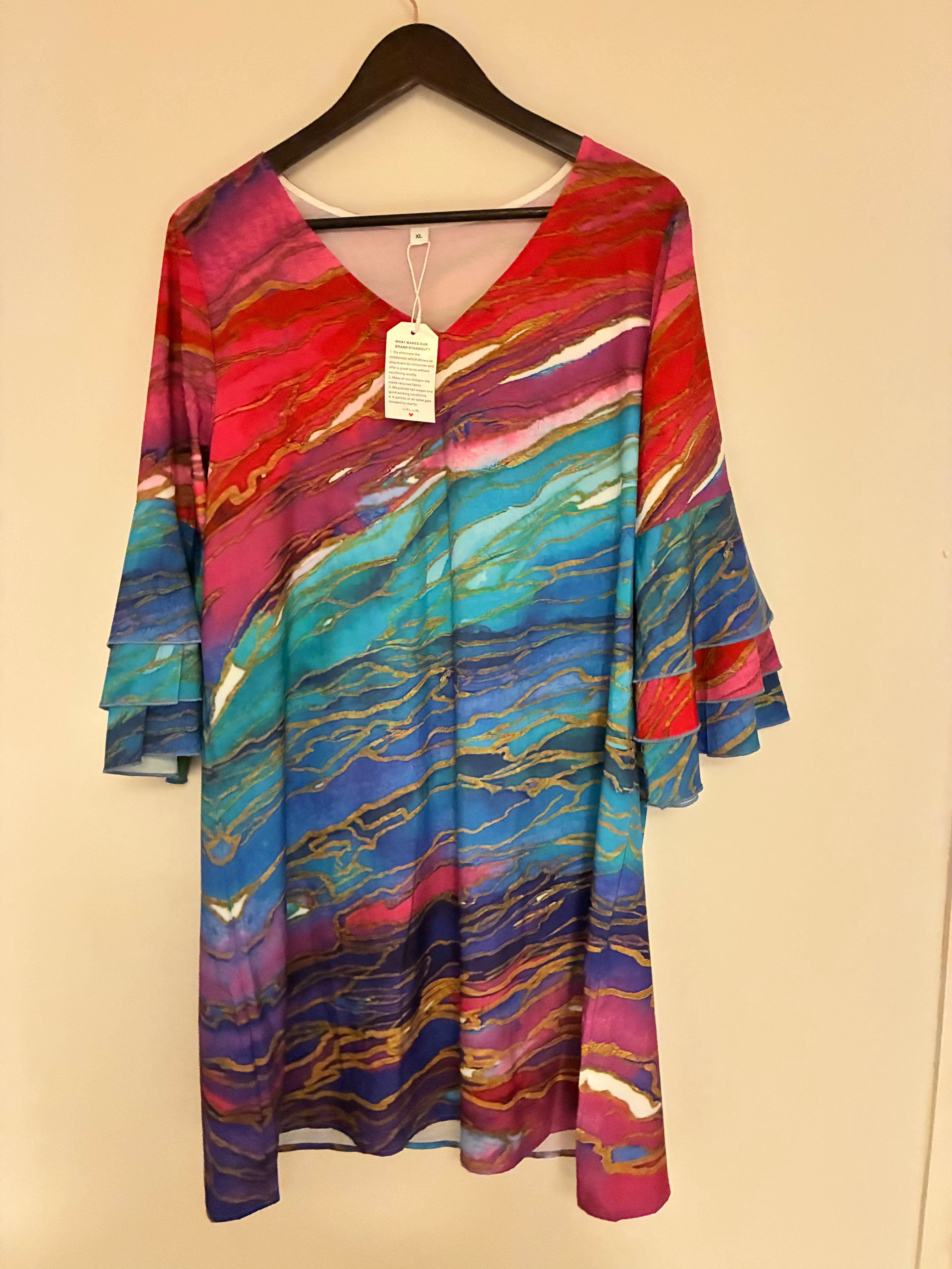 Vestido de manga corta multicolor