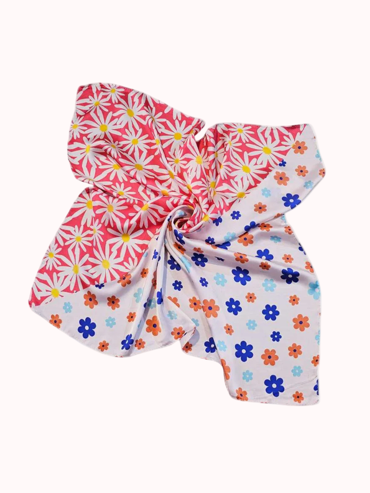 Pañuelo Mediano Estilo Seda – Primavera Flores Rosa (70×70 cm)