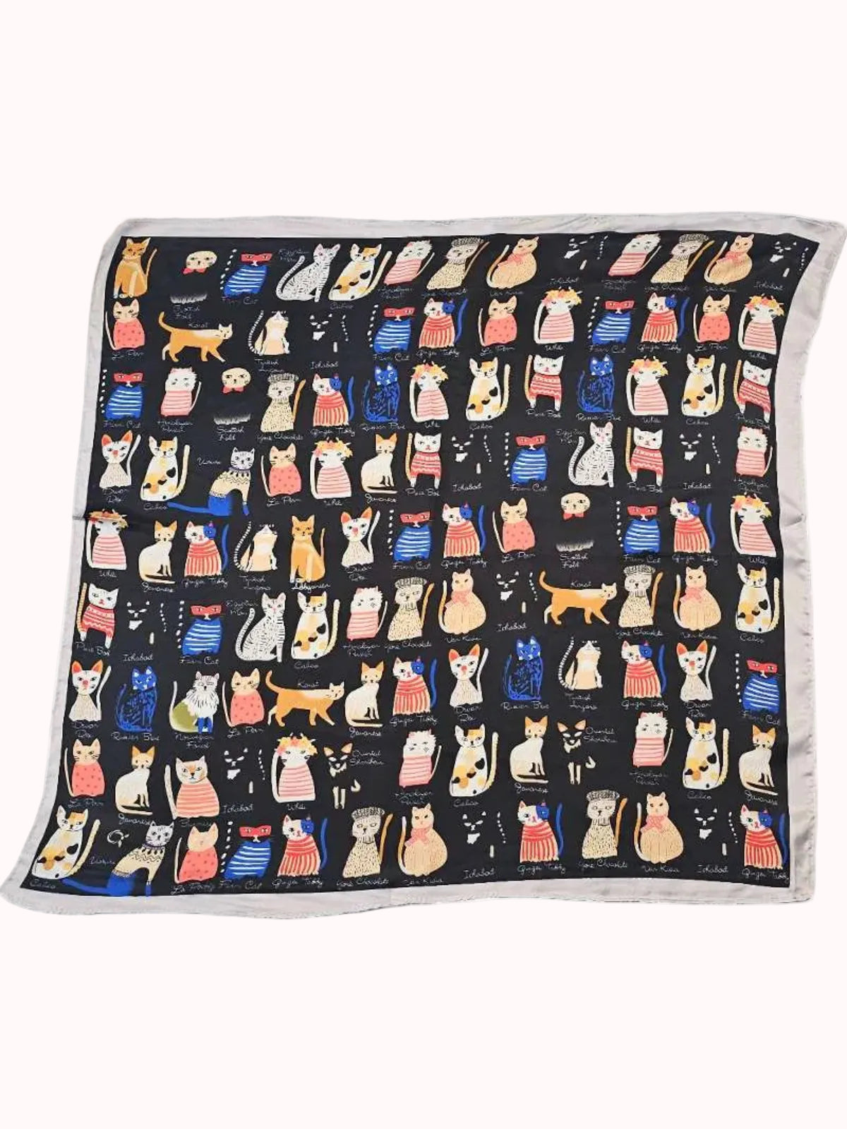 Pañuelo mediano seda Gatitos artísticos negro