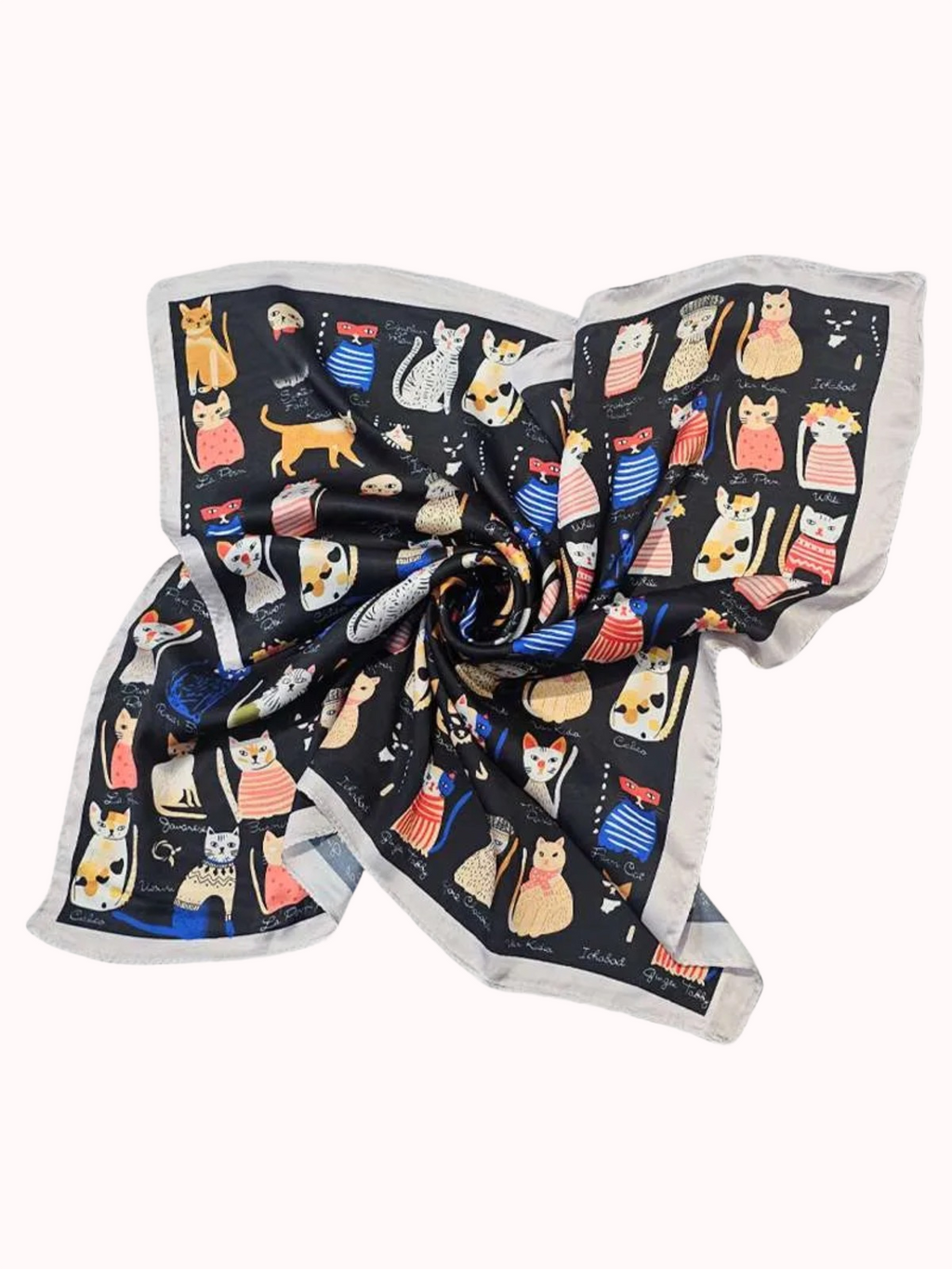Pañuelo mediano seda Gatitos artísticos negro