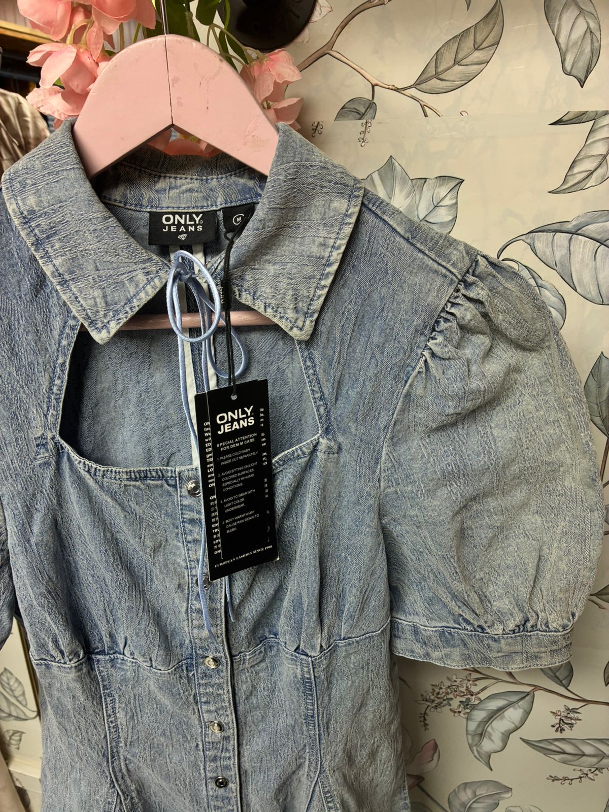 Vestido Denim Midi Manga Corta Cinturón