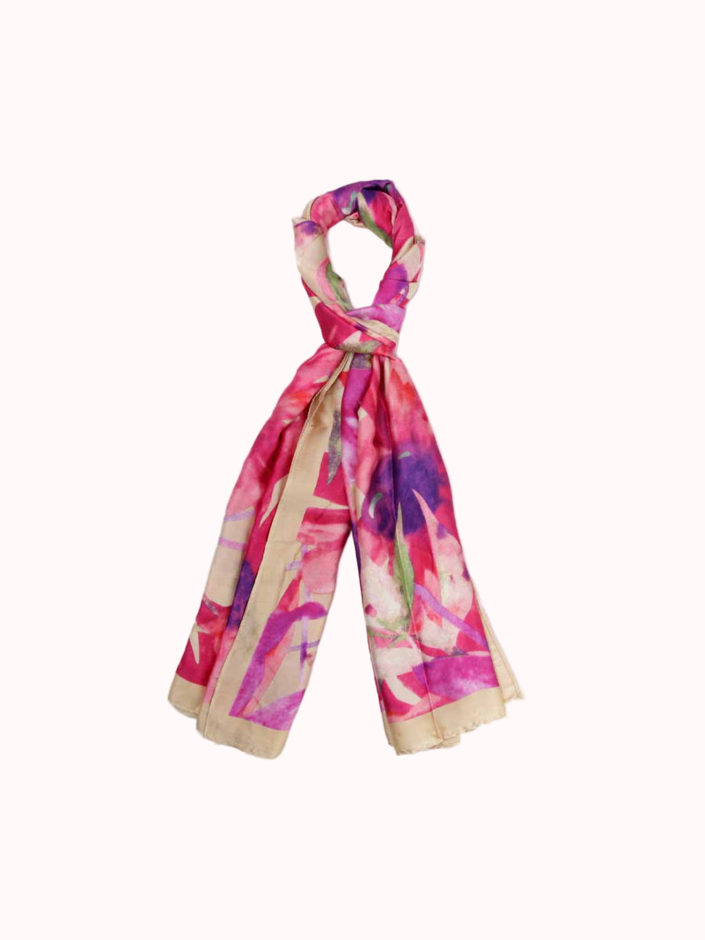 Pañuelo de Seda – Acuarela Fucsia y Beige