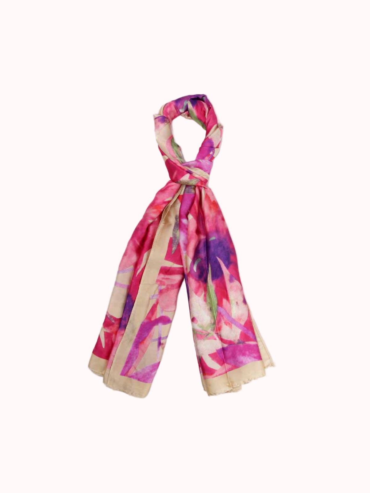 Pañuelo de Seda – Acuarela Fucsia y Beige