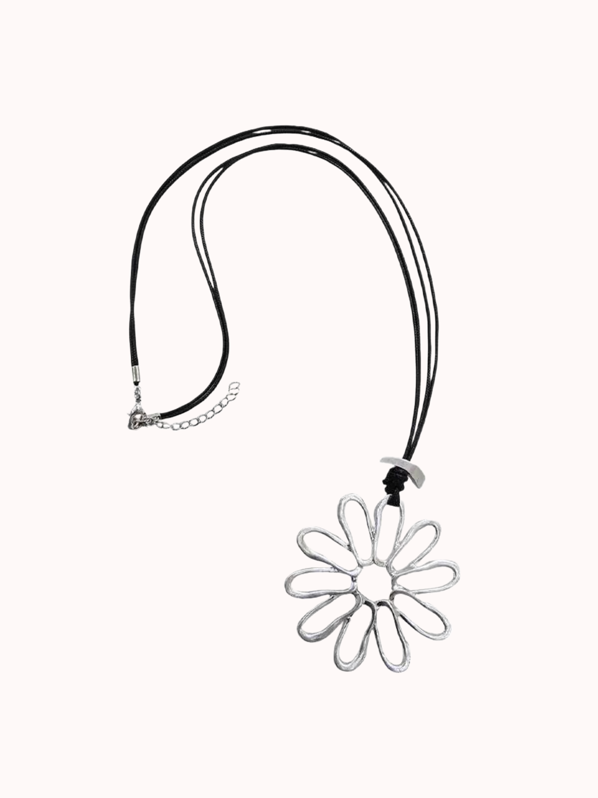 Maxi Collar Largo Dije Flor Plateado