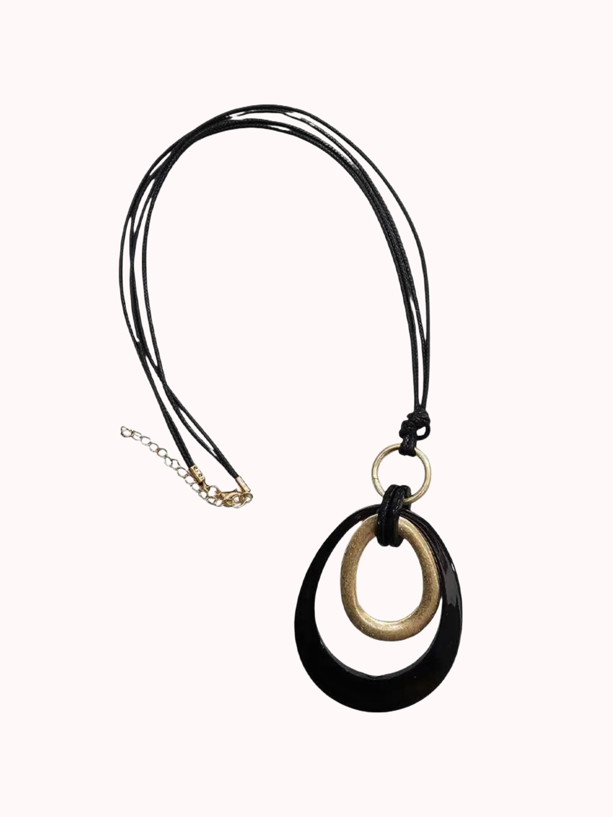 Maxi Collar Largo Dije Óvalo Negro Dorado