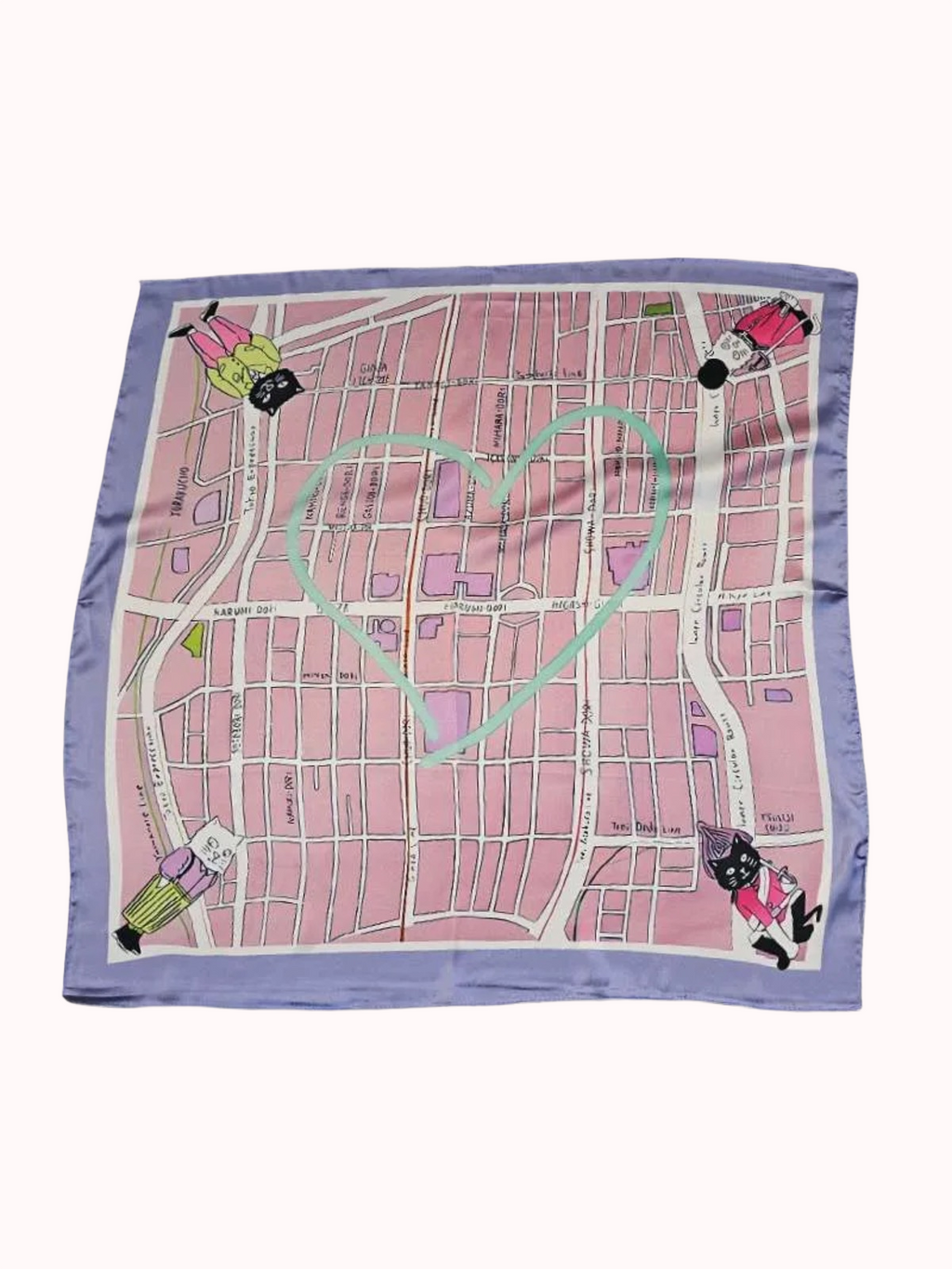 Pañuelo mediano seda Mapa gatitos