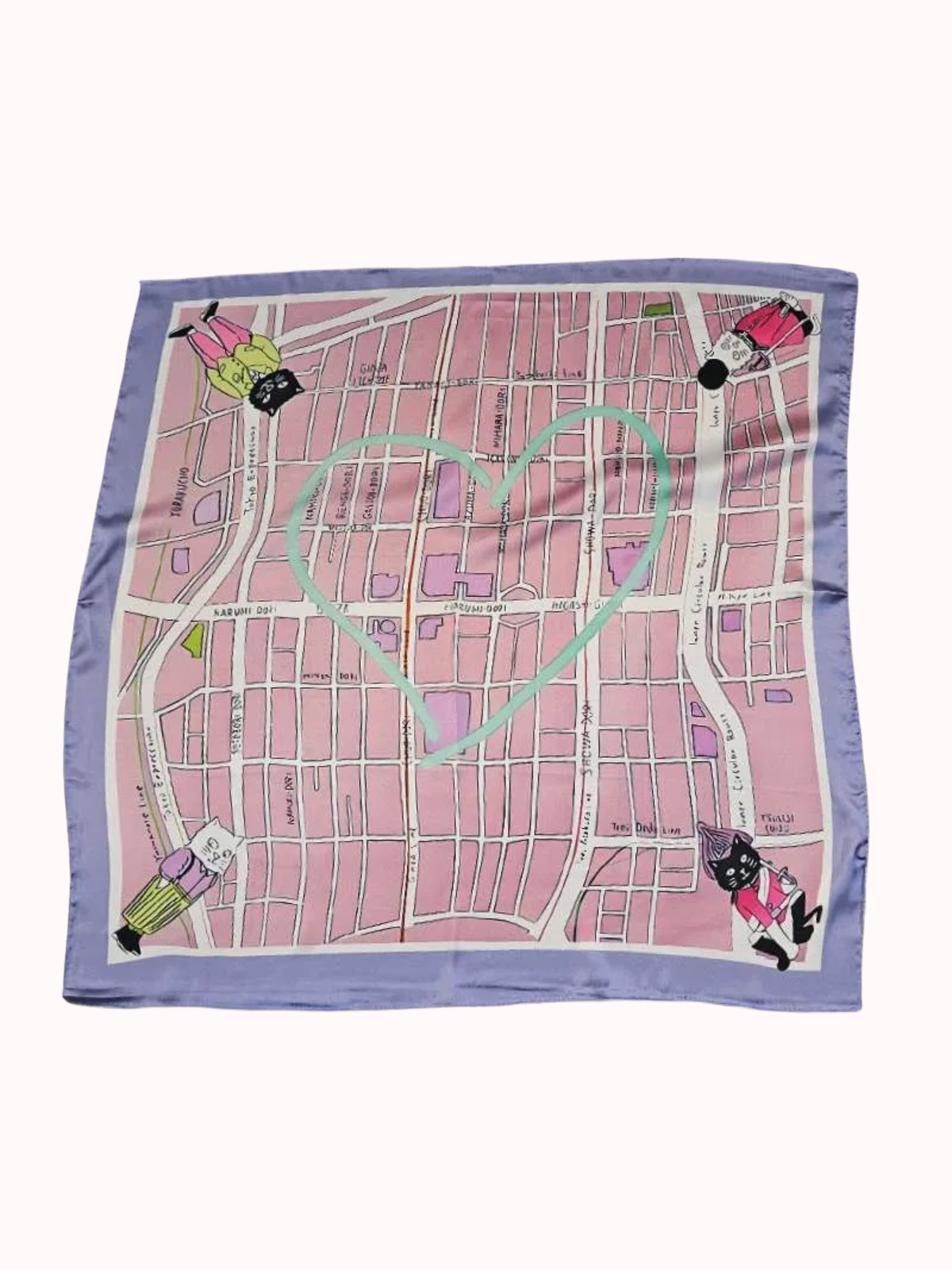 Pañuelo mediano seda Mapa gatitos