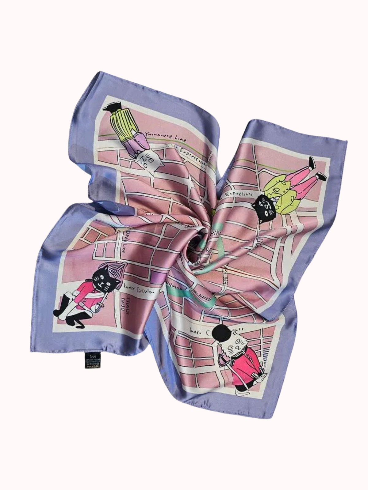 Pañuelo mediano seda Mapa gatitos