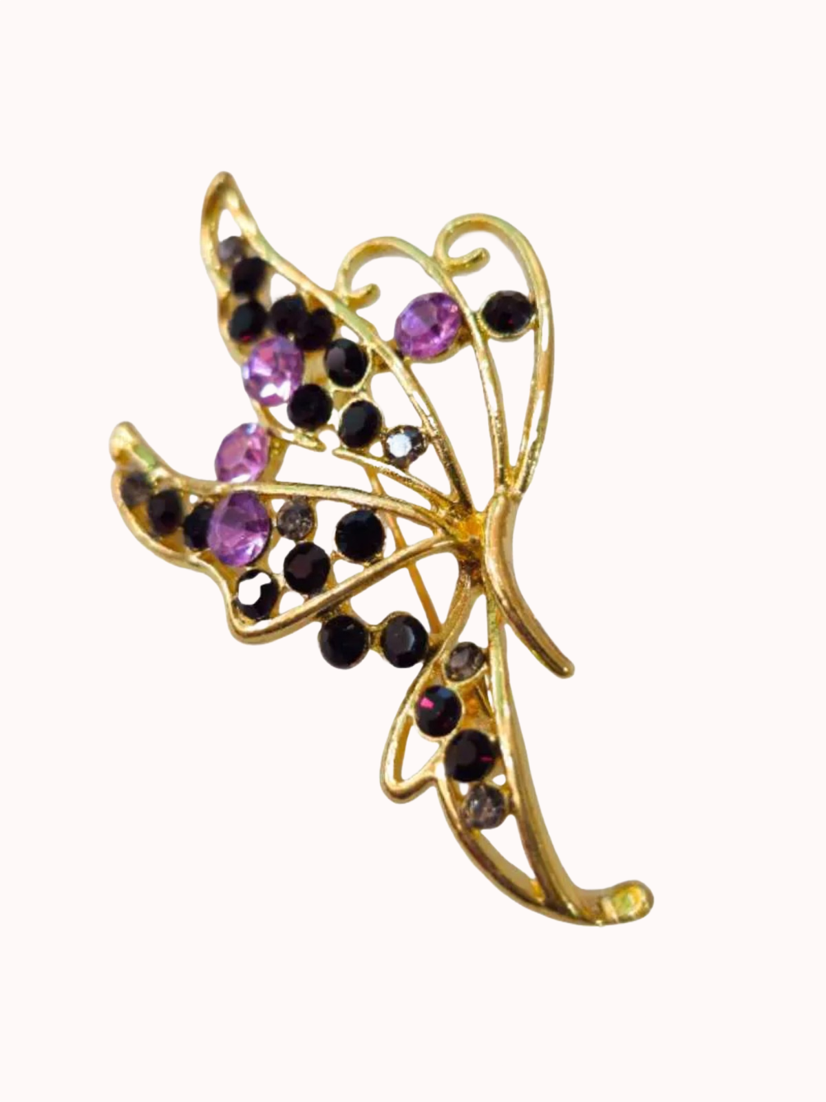 Prendedor Dorado Media Ala Morado