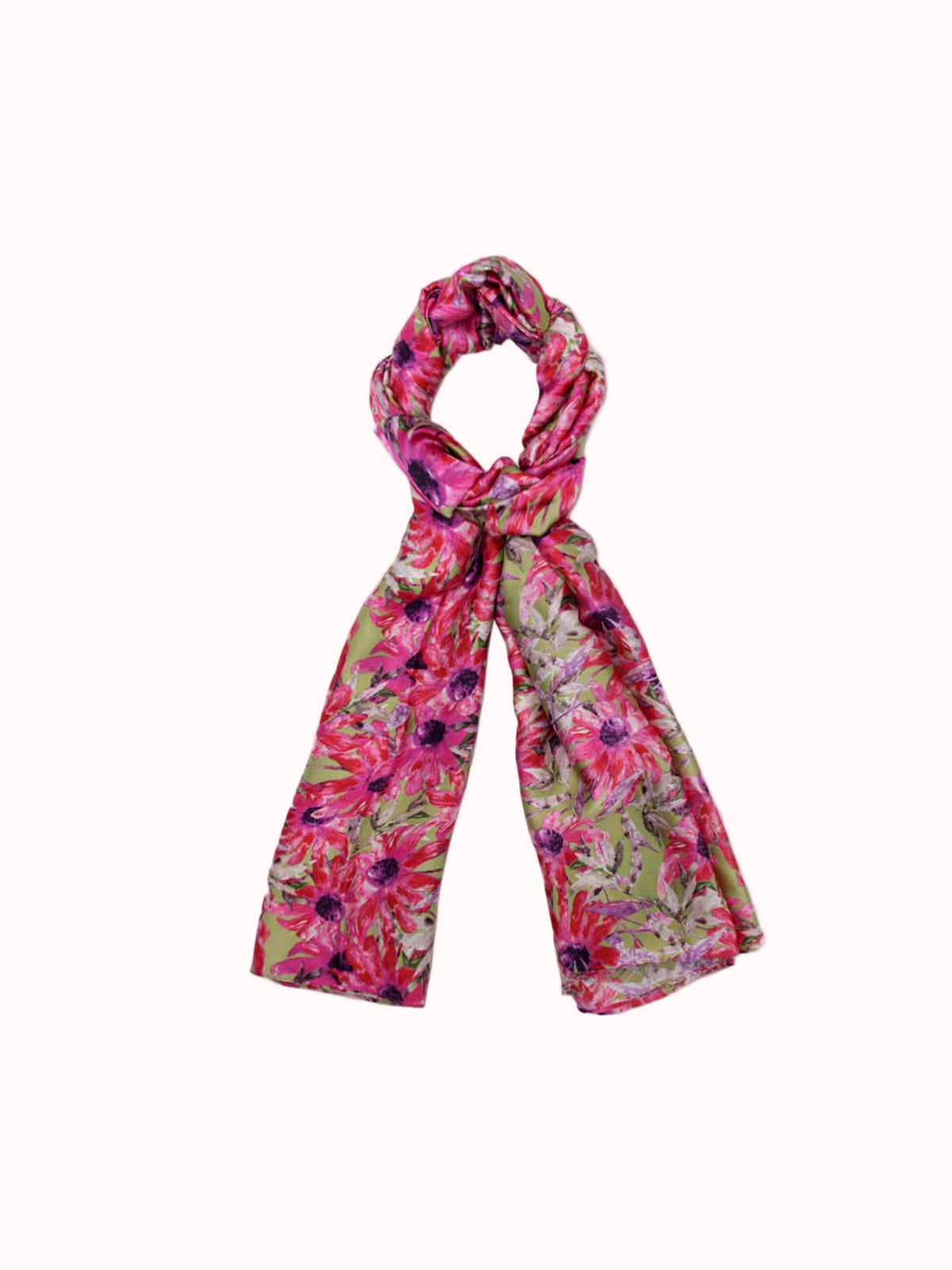 Pañuelo de Seda – Flores Fucsia y Verde