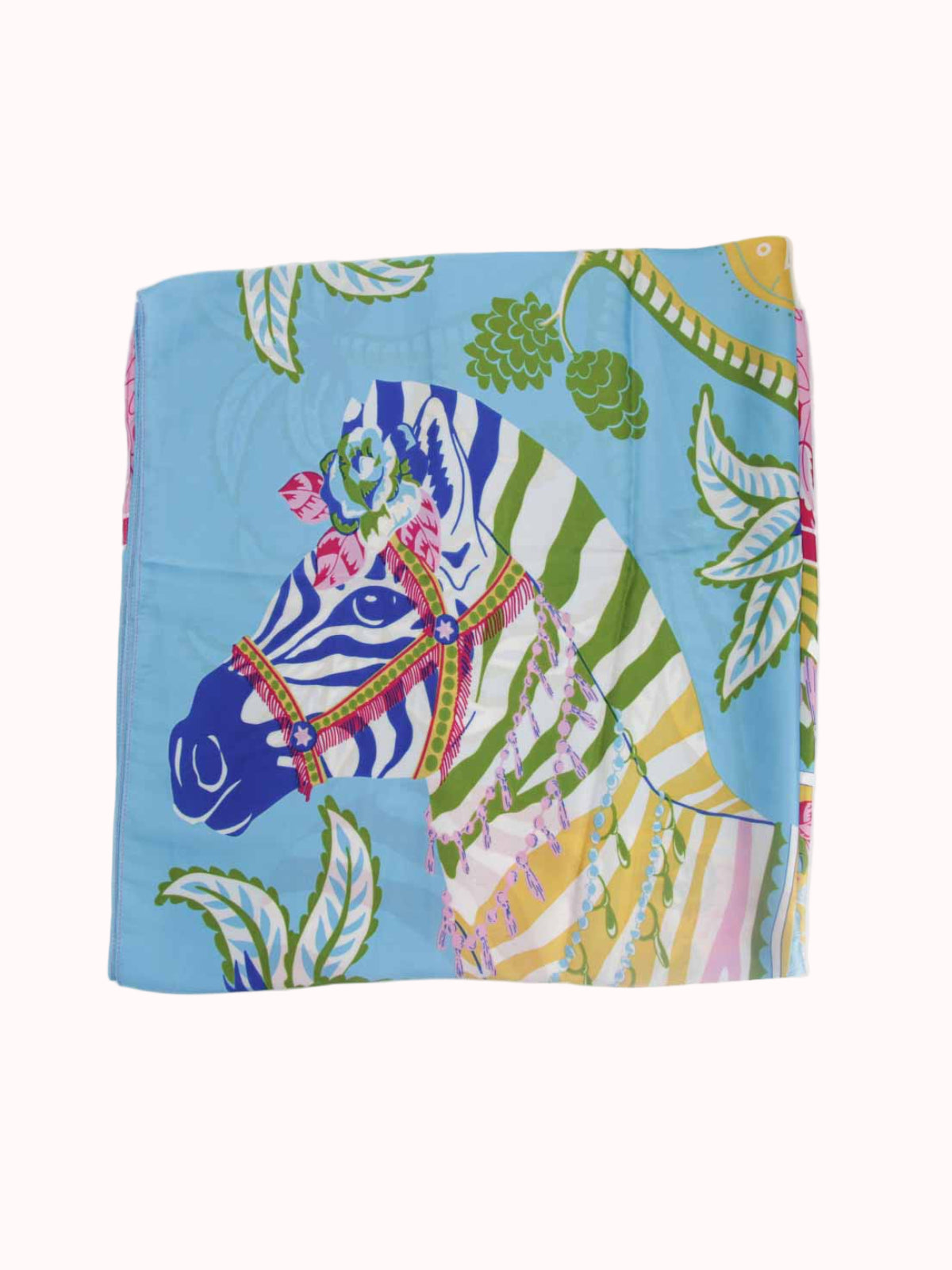 Pañuelo de Seda – Cebras Turquesa y Rosa